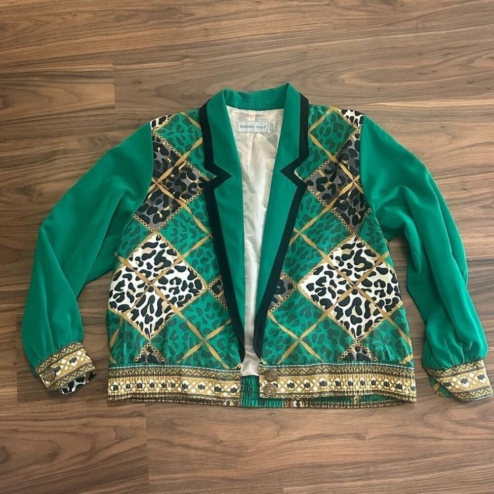 Vintage 80's Artsy Cheetah Print Skirt Animal Print Jacket Pleated 8 Howard Wolf - Picture 1 of 13